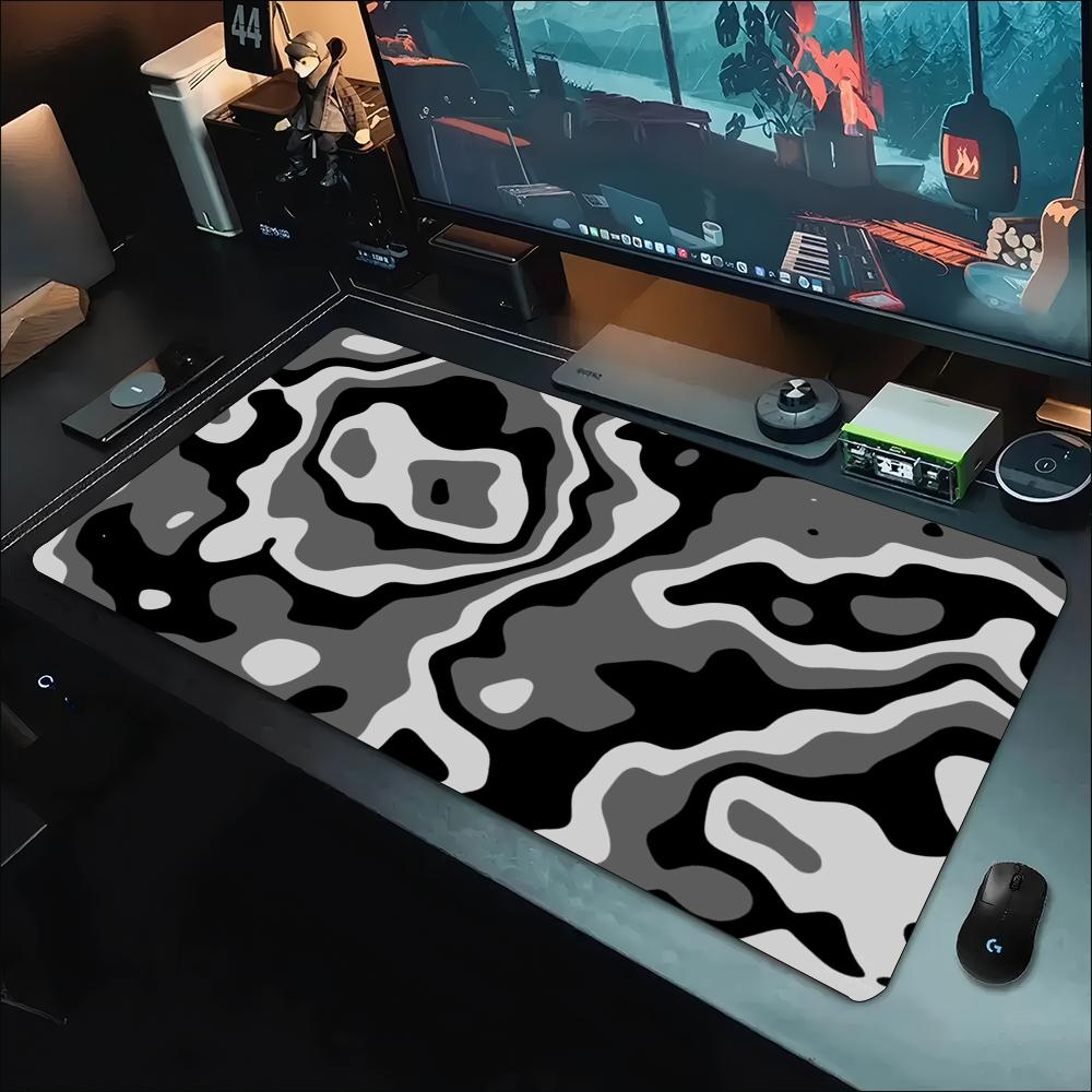 Desk Setup Grey - Desk Mat Grey White Topographic Swirl