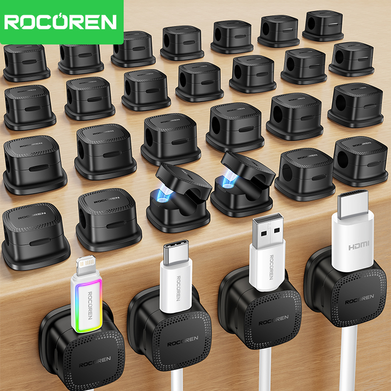 Desk Setup Cable Management - ROCOREN 30PCS Magnetic Cable Organizer Clips