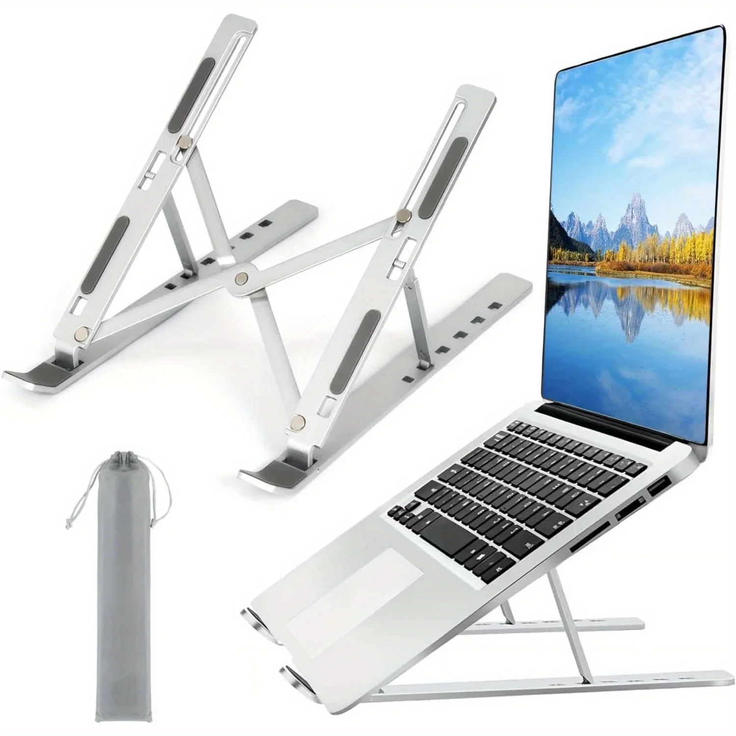 Desk Setup Mac - Foldable Aluminum Laptop Riser Ergonomic Cooling