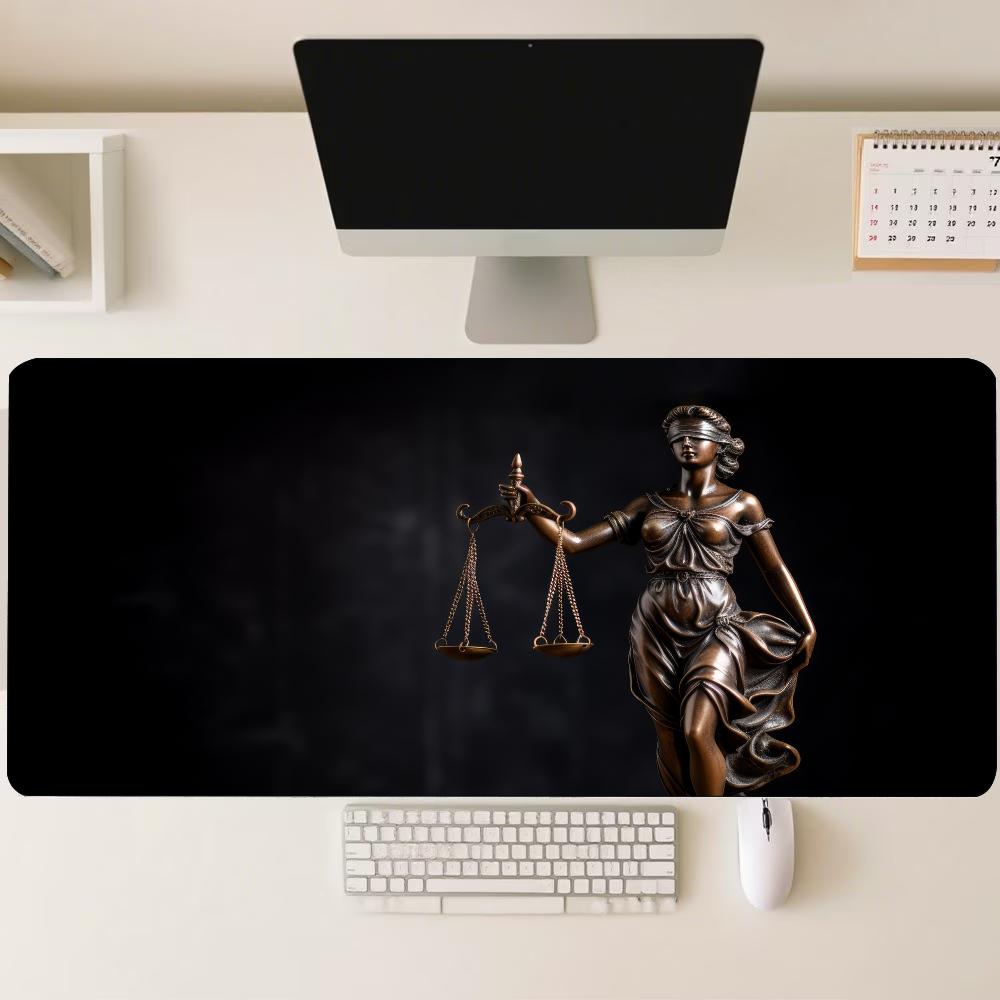 Desk Setup In Office - Lady Justice Statue Theme Large Desk