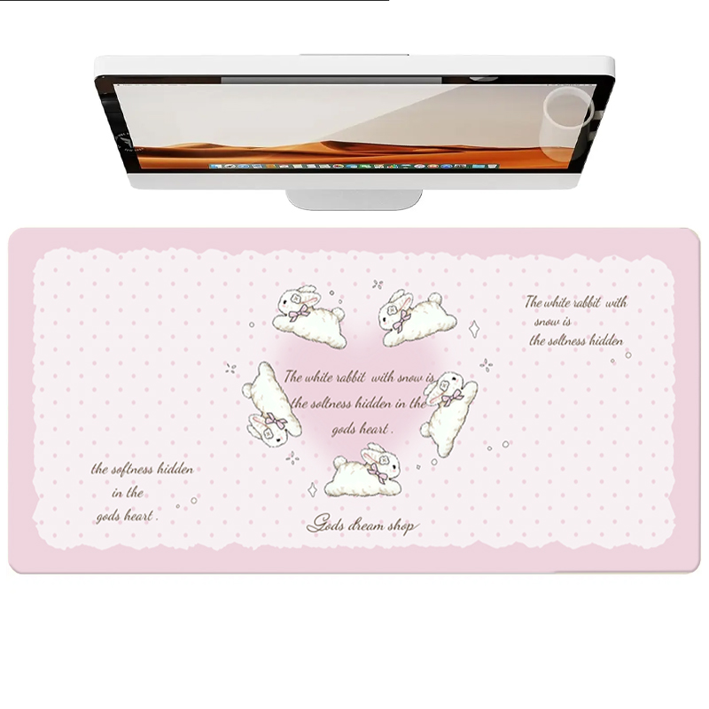 Desk Pad Leather Large - Pink Rabbit Polka Dot Leather Desk