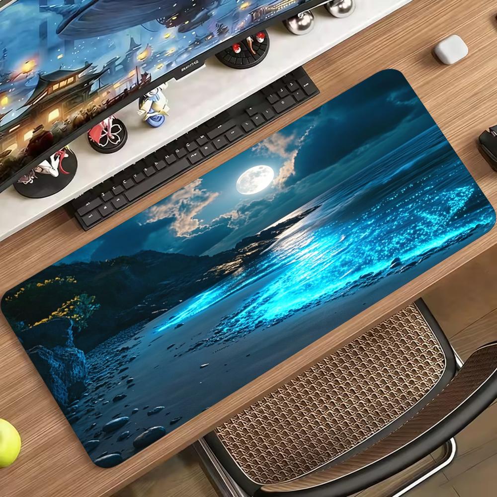 Desk Setup Designer - Calm Blue Sea Moon Scene Design