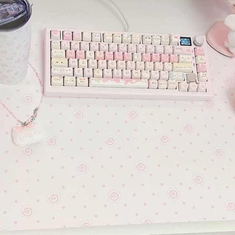 Desk Pad Leather Large - Ins Cute Pink Polka Dot Pu
