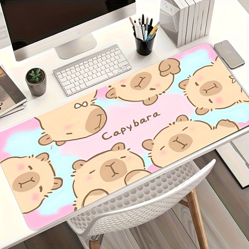 Desk Setup In Office - Stylish Cute Cartoon Capybara Large Mouse