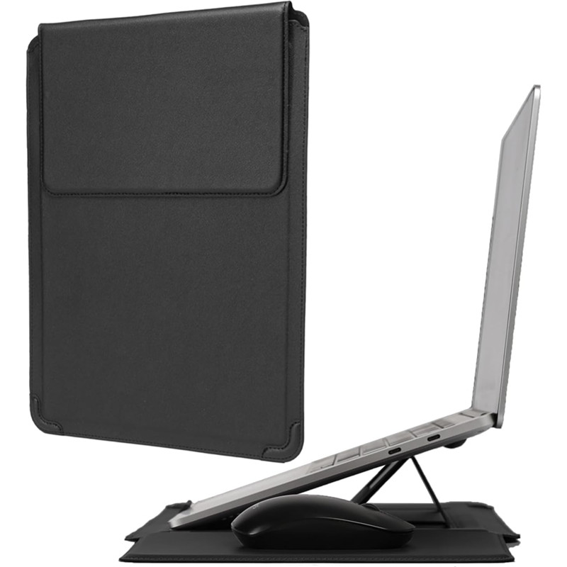 Desk Setup Mac - Adjustable Stand Leather Laptop Sleeve Case