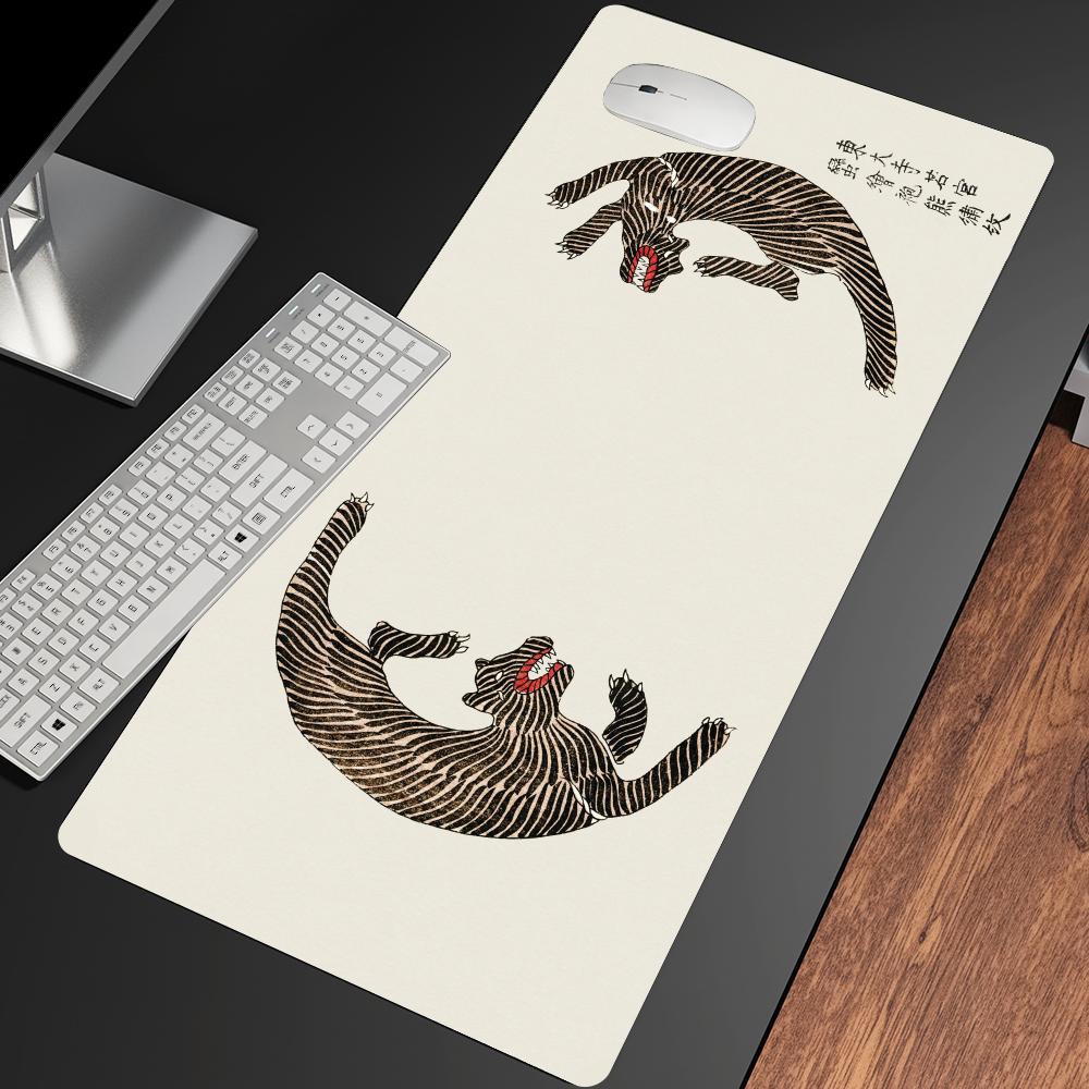 Desk Setup In Office - Striped Tiger Mousepad Speed Office Desk