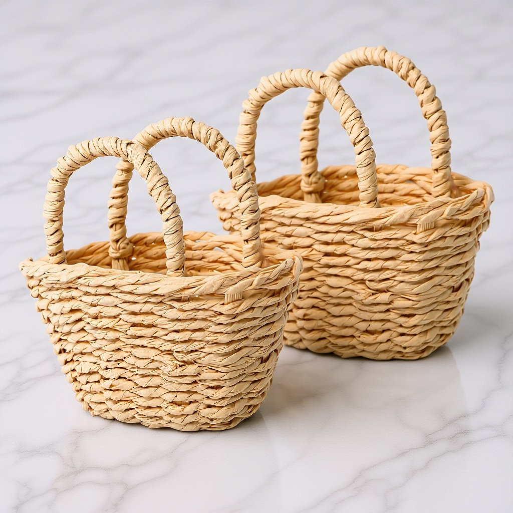 2Pcs Mini Raffia Handle Basket - огляд і ціна Desk Setup Small Space