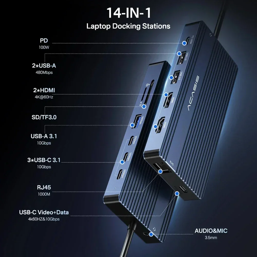 Acasis 14 in 1 USB-C Docking S - огляд і ціна Desk Setup Mac