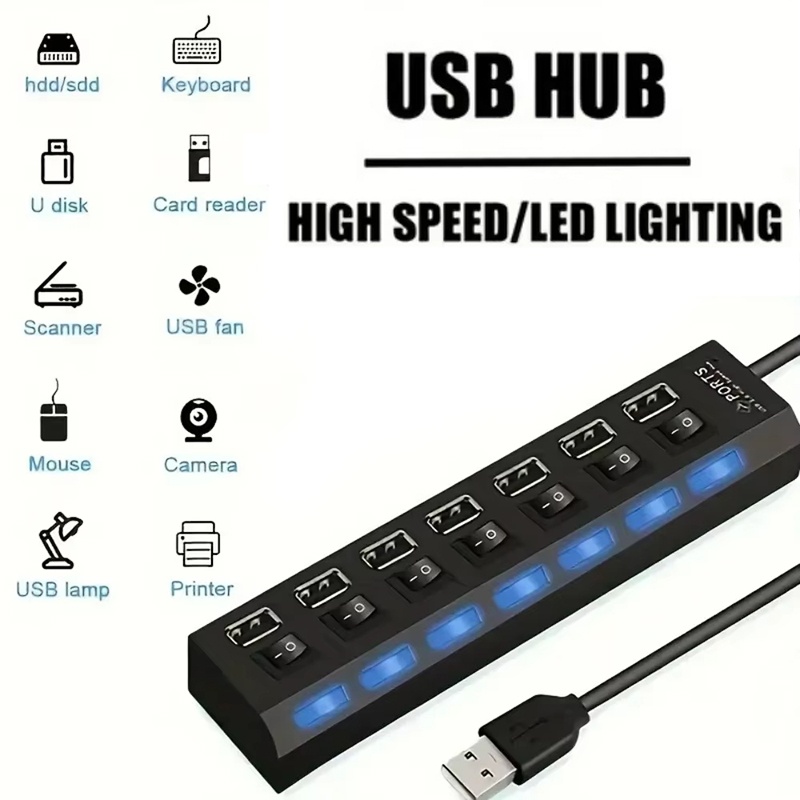 7 Port USB 2.0 Hub Splitter Fo - огляд і ціна Desk Setup Mac