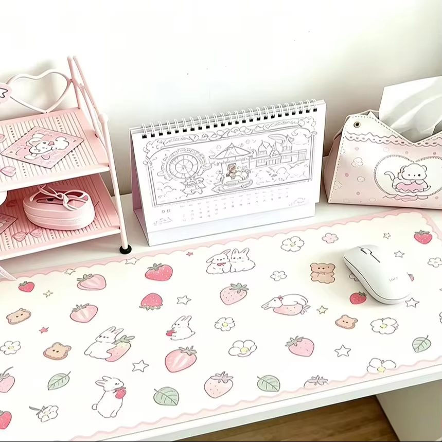 Sweet Pink Lace Rabbit Kawaii  - огляд і ціна Desk Pad Leather Large